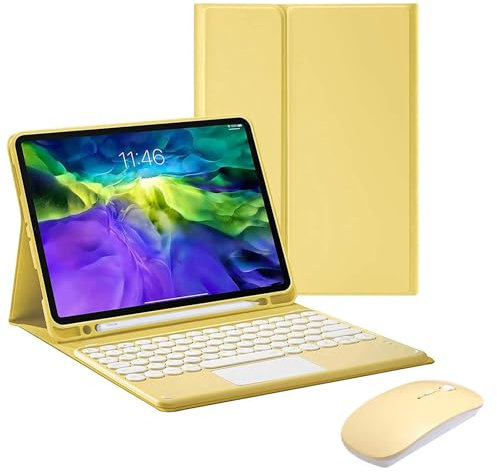 ZKAIAI Teclado y Funda Con Touchpad Para iPad 9,7 Pulgadas, QWERTY Bluetooth Inalámbrico Desmontable Para 6.ª/5.ª Gen-2018/2017, Air2/Air1, Pro 9.7 Con Ratón, Español Ñ, Amarillo