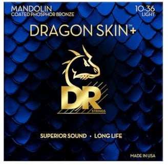 DR DMP-10 - DRAGON SKIN+™, cuerdas de mandolina de bronce fósforo, sonido superior con una sensación cómoda y una vida más larga, extra ligeras 10-36