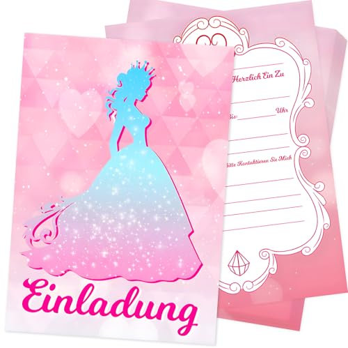 YianHien Glänzend Prinzessin Einladungskarten Kindergeburtstag Mädchen, Rosa Einladungskarten für Mädchen Geburtstag Party, Kindergeburtstag Einladungskarten, Geburtstagseinladungen Kinder 12 Stück