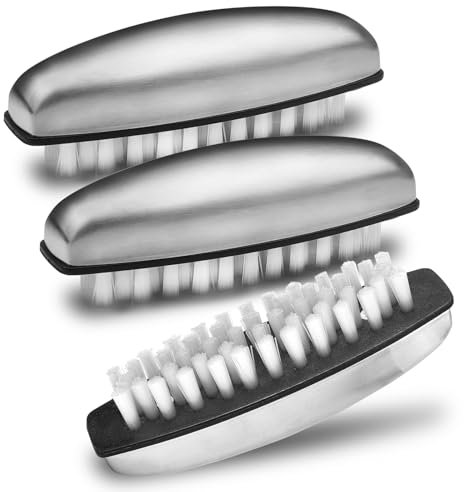 UCEC Stainless Steel Nail Brush Set - 3 Pcs Art Brushes for Cleaning and Scrubbing - Hard, Durable Cleaner for Healthy Nail Care
