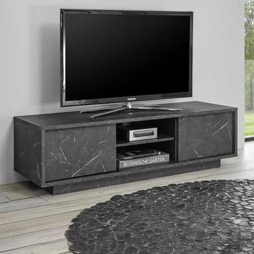 Mobilier-Deco ERIS - Meuble TV 2 Portes 2 niches Effet marbre Noir