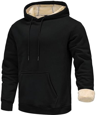 Djtnzdm Felpa Uomo Felpe con Cappuccio Manica Lunga Semplice Pullover Hoodie Uomo Felpa Cotone Felpe Pile Spessore Manica Lunga Felpa Termica Uomo Sweatshirt(Nero-XL)