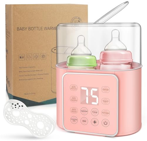 9-in-1 Baby Bottle Warmer, Multifunctional Milk Bottle Warmer Fast Baby Food Heating & Defrost, Milk Warmer Baby Double Bottle Sterilizer with LCD Display,Timer and 12 Hour Appointment (Pink)