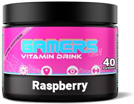 GAMERS ONLY Vitamin Pulver Ruby Red Raspberry [Zero Zucker] 40 Portionen | Multivitamin Pulver | 12 Vitamine & Aminosäuren | Vitamin B6, B12 & C, D,E pro Portion