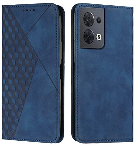 KOUYI Compatible avec Oppo Reno 8 5G Étui Portefeuille, Fentes pour Cartes à Rabat en Cuir synthétique PU, béquille à Fermeture magnétique, étuis antichocs (Bleu)