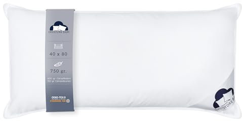 Dedstore-Baby Luxuriöses 3-Kammer Kopfkissen 40x80 cm - Daunen-Federn Kissen, 750g, hypoallergen, handgefertigt, Nachkissen, Unterstützung für Kopf und Nacken, Schlafkissen in weiß - Pillow