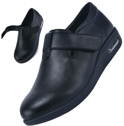 AEHO Scarpe Donna Ortopediche Eleganti Scarpe Uomo Pianta Larga Scarpe Sanitarie Uomo Pianta Larga Artrite Piedi Scarpe Diabete Donna Uomo Gotta Calzature Scarpe con Piedi Larghi,Nero,42 EU