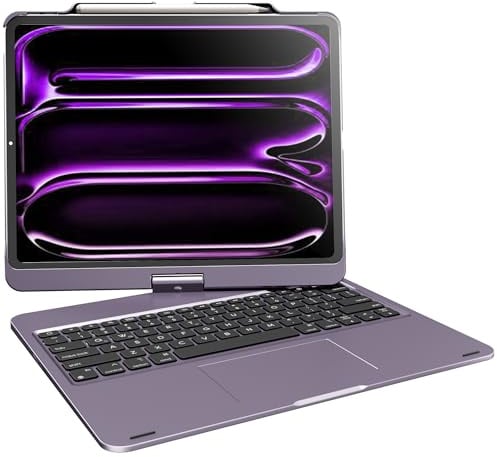 pekarejue Custodia per tastiera wireless per iPad Air 13 (M3-M2) 2025 e iPad Pro 13 M4 2024, iPad Pro 12,9 (6a-3a generazione): portamatite girevole Multi-Touch Trackpad RGB retroilluminato viola