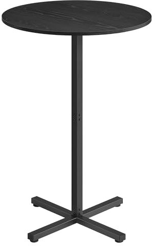VASAGLE Bartisch, Stehtisch, Bistrotisch rund, Balkontisch Indoor, Kleiner hoher Tisch für Hausbar, Wohnzimmer und Esszimmer, 60 x 60 x 104,5 cm, einfacher Aufbau, ebenholzschwarz LBT361B01