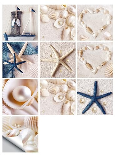 Selbstklebende Fliesenaufkleber, 20 Stück Peel und Stick tile sticker,Wasserdicht fliesenaufkleber küche Bad,Maritimes Design mit Seesternen und Muscheln(5.91x5.91 inch/1 Stück)