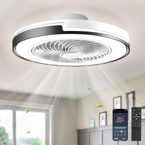 SXLXQM Deckenventilator mit Beleuchtung, LED Deckenleuchte mit Ventilator Fernbedienung und APP 50cm Ventilator lampe decke, 6 Windstufen Leise Wohnzimmer Schlafzimmer Deckenventilator Licht Schwarz
