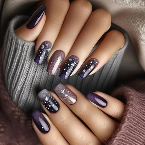 Weihnachts Acrylpresse Auf Nägeln Set 24 Pcs Blau Falsches Nägel Vollbezüge Kleben Auf Nägeln Maniküre Nägel Dekoration Dekoration