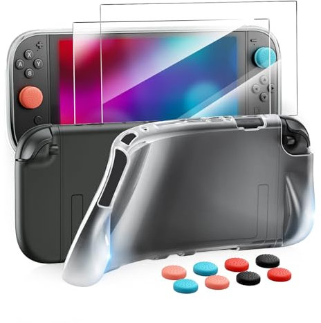 Clear Case Protector for Nintendo Switch 2(2025), KOVA TPU Grip Protective Cover Skin for Nintendo Switch 2 Joypad & Console with Tempered Films& Thumb Caps, Accessories Kit Compatible with New Switch