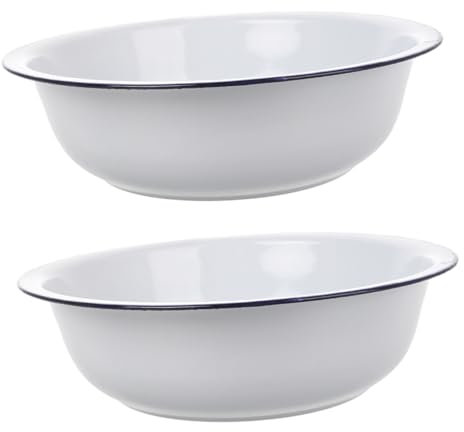 VILLCASE 2pcs Vintage Enamel Mixing Bowl Large Enamelware Basin Fruit Washing Basin for Home Kitchen