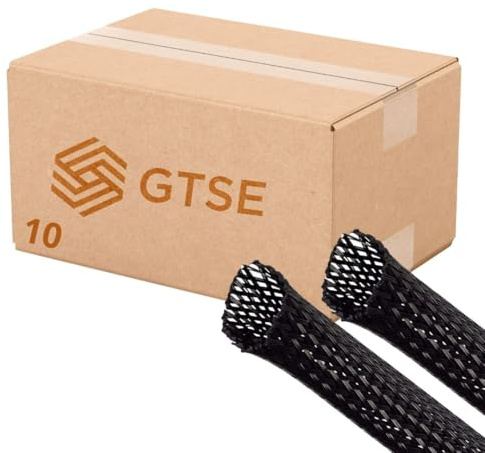 GTSE 10 Packs of 10m Cable Tidy Sleeve, 8mm Flat Diameter, Expandable Braided Cable Sleeve, Polyester (PET) Cable Wrap/Cable Tidy Tube