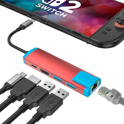 Adaptador USB C a HDMI para Switch 2, estación de acoplamiento Switch 2 con puerto HDMI 4K a 60Hz, puerto tipo C, puerto USB 3.0, LAN de 1000 m, repuesto para base oficial Switch 2