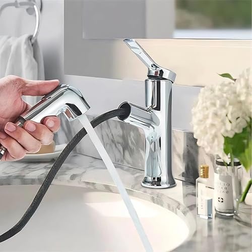 JUNSOTTOR Wasserhahn Bad mit Ausziehbar Brause Waschtischarmatur Armatur Badezimmer mit 2 Strahlarten Einhebelmischer Waschbecken Warm Kalt Mischbatterie Bad Waschbeckenarmatur für Badezimmer Chrom