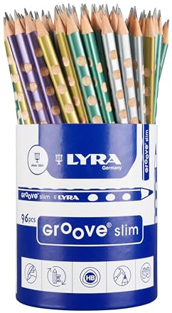 LYRA Groove Slim Graphitstifte metallic lackiert Runddose Karton 96 Stk. | Ergonomischer Naturgriff, dreikant, Mine 3,3mm, Härtegrad HB