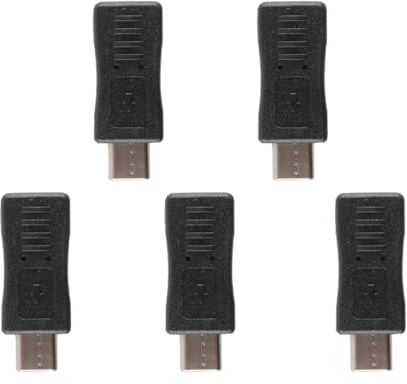 Hoite Adaptador USB tipo C macho a mini USB hembra de 5 pines, adecuado para cargar datos de teléfonos y tabletas Android.