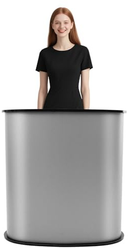 Faltbar Empfangstheke, Rezeption Counter Round, Kassentresen Ladentheke Theke BüRotheke Einzelhandel Reception Desk Stand Kit Messetresen Promotionstand Verkaufstresen, 50kg Tragfähigkeit, 40*90*90cm