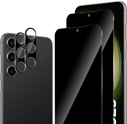 ELYCO Protection Écran Anti-Espion pour Samsung Galaxy S23 Plus/S23+ 5G, 2 Pièces Anti-Spy Film Verre Trempé & 2 Pièces Caméra Arrière Protecteur, Protection D'écran Anti-Rayures Installation Facile