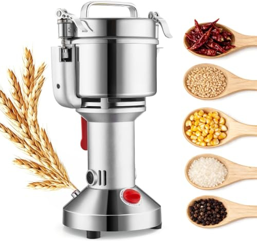 VEVOR 750g Mulino Elettrico per Cereali, Macina Spezie Commerciale Alta Velocità 2000 W, Macchina Polverizzazione in Acciaio Inox, per Cereali Secchi, Spezie, Caffè, Mais, Pepe, Tipo Oscillante