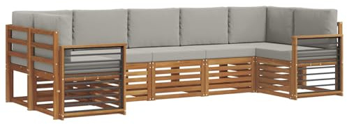 vidaXL Sofagarnituren 7 pcs Natürlich und Hellgrau Massivholz Akazie, Akazienholz Gartenmöbel-Set, modernes Sofa, Coole Lounge, modulare Sitze, Pooldeck-Style