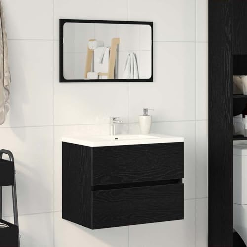 YunCangg Armario para fregadero de roble negro, 60 x 38,5 x 45 cm, material de madera, muebles de baño, juego de muebles de baño, armario para debajo del lavabo, ahorro de espacio con espacio para