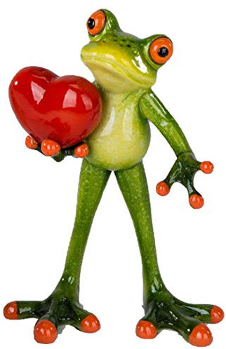 dekojohnson - Dekofigur Dekofrosch lustiger Frosch Kunststeinfroschfigur mit Herz stehend 16 cm Gross Geschenkidee