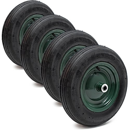 Wiltec 4X Rad 3.50-8 370-380 x 80-100 mm 130 kg, Schubkarren Komplettrad mit Metallfelge, Winkelventil, Luftreifen für Sackkarre, Bollerwagen u.a