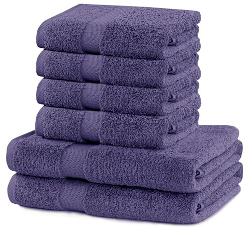 DecoKing 6er Set Baumwolle Qualität 525g/m² 4 Handtücher 50x100 cm und 2 Badetücher 70x140 cm violett saugfähig Marina