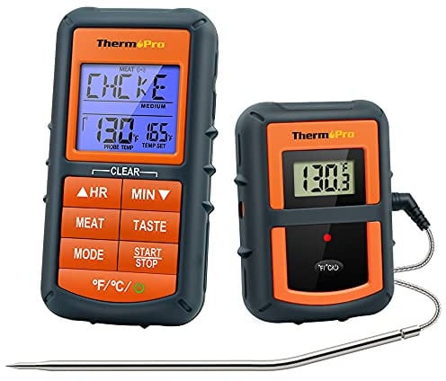 ThermoPro TP07C digitales Grillthermometer Küchenthermometer Eieruhr Funk Ofenthermometer 3 Leuchtungfarben Zuckerthermometer Küchenuhr für BBQ Grill Backen Wein