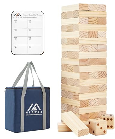 Megwoz Giant Tumble Tower Games for Kids and Adults 57 Blocks New Zealand Pine Wooden Blocks Stacking to Over 4.2FT Family Game for Indoors Outdoors Yard Games for Family