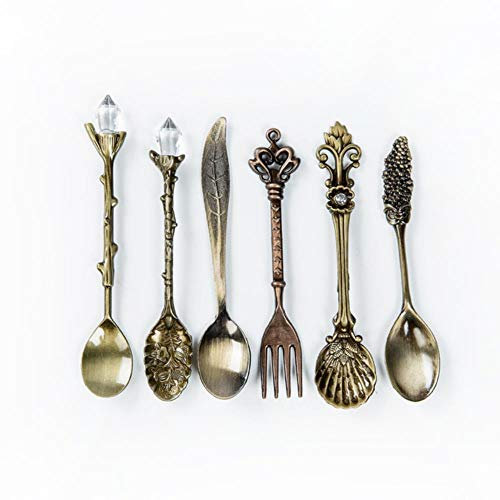 Luxury Royal Golden Vintage Flatware Tableware Set, Dining Kitchen Cutlery Knife Fork Spoons Dinnerware Sets(6Pcs/set),Green Bronze