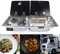 ROMYIX Cuisinière à gaz 2 brûleurs pour camping-car caravane bateau RV, cuisinière à gaz double portable avec évier combiné, couvercle en verre