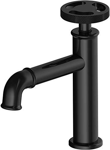 FWZJ Waschbecken Wasserhahn, Vintage Black Industrial Style Becken Wasserhahn, Einzelhandrad Einloch Kaltwasser Wasserhahn, Messing Monoblock Becken Bar Wasserhahn
