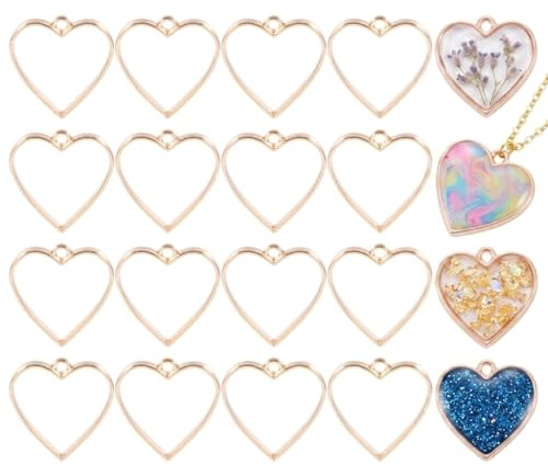 Milisten 20 Stück Herz Lünetten Anhänger Rahmen für Epoxidharz & UV-Harz Schmuckherstellung, Offene Rückseite Metall Charms für DIY Basteln, Halsketten & Ohrringe, Silber