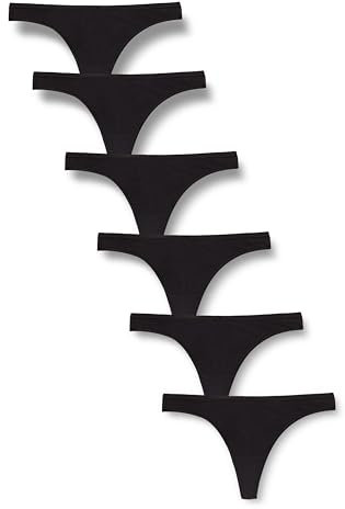 Amazon Essentials String en Coton Femme, Lot de 6, Noir, 46