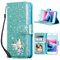 UEEBAI Wallet Case for iPhone SE 2022/7/8/SE 2020, Sparkly Glitter PU Leather Phone Case with Card Slots, Kickstand, Magnetic Closure, Wrist Strap, Flip Cover - Mint Green
