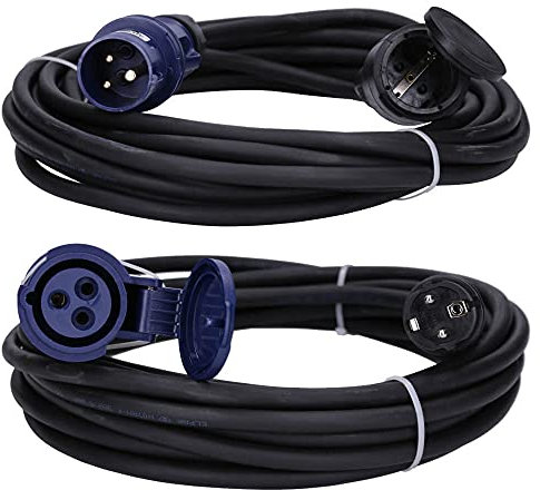 Voxura CEE-Adapterleitung Schutzkontaktkupplung Schuko Stecker Set Schutzkappe Caravan Wohnmobil Zubehör 3-polig 230V 16A H07RN-F 3x2,5 IP44 10m