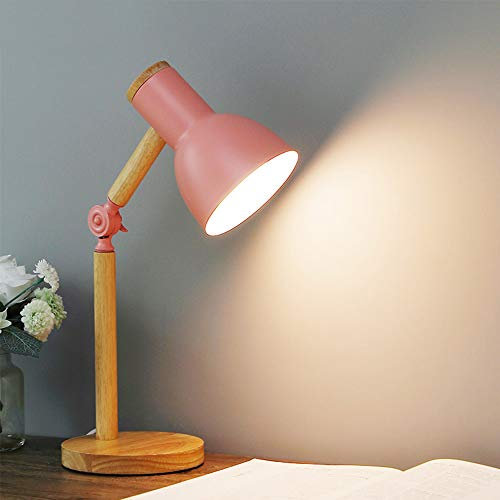 Mengjay Trade Lampada da Scrivania LED E27 con Braccio Girevole, Lampada da Tavolo, lampada da notte,Lampade da Comodino Classica per Lettura, Studio, Officio, Lampadina non Inclusa,Rosa