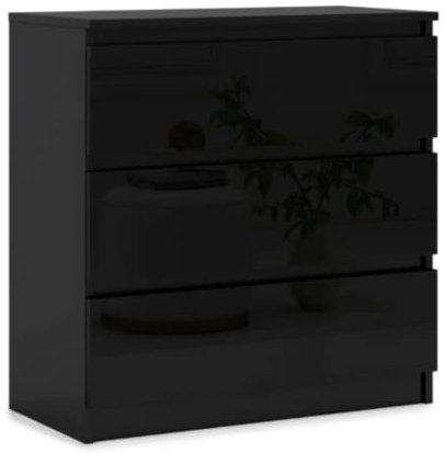 3E 3xE living.com Commode avec 3 tiroirs, Couleur : Noir Brillant, D : L : 70 cm, P : 39 cm, H : 78 cm