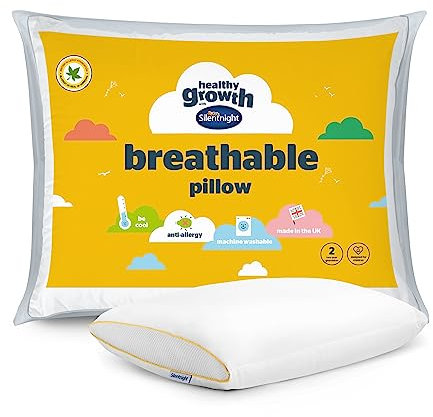 Silentnight Healthy Growth Breathable Pillow - Kids Pillow with Mesh Sides for a Refreshing Nights Sleep - Cotton, Anti Bacterial and Machine Washable, White