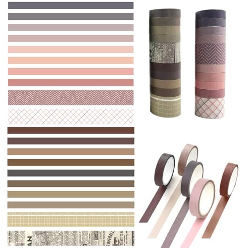 KEUGT Washi Tape Set, 20 Rollen Masking Tapes,DIY Papier Tape,Dekoratives Klebeband,selbstklebendes Klebeband,Scrapbook Dekorationsband für Kunst und DIY Dekoration,Bullet Journal,Planer Sammelalbum