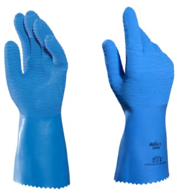 DSTOCK60 MAPA Professional Harpon 326 Handschuhe, blau, Größe 6, Latexhandschuhe zum Schutz vor Chemikalien, raue und rutschige Handschuhe für die Lebensmittelindustrie, Kategorie III