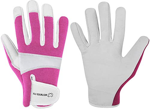 WESTWOOD FOX Gartenhandschuhe aus Leder,robuste Arbeitshandschuhe für Damen und Herren, Gartenwerkzeuge, Mechaniker, atmungsaktiv, Gärtner, rutschfeste Rigger-Handschuhe (rose, XS)