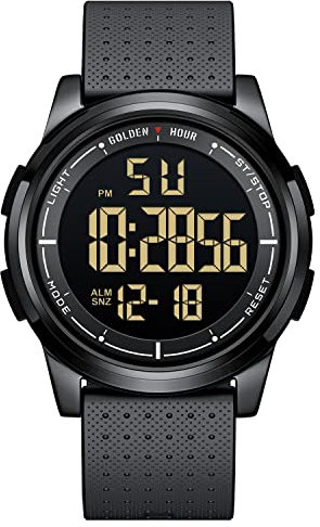 GOLDEN HOUR Sport-Armbanduhr, ultradünn, minimalistisch, wasserdicht, digital, mit Weitwinkel-Display, Gummiband, für Herren und Damen