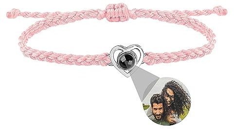Godchoices Bracelet de Projection de Photo Personnalisé avec Image à l'intérieur Bracelet de Photo de Coeur Personnalisé pour Femmes Hommes Bracelet je t'aime en 100 langues pour Couple Meilleur Ami