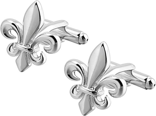 Boutons de Manchette Fleur de Lys | Bouton de Manchette Classique et Elégant | Cadeau Chemise de Mariage pour Homme | Accessoires Hommes Design | Manches Mousquetaire Française Luxe Argenté