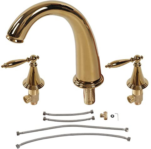 Waschtischarmatur, Doppelgriff-Split-Wasserhahn Vollkupfer Dreiloch-Waschtischarmatur im europäischen Stil Waschbecken Wasserhahn(Gold)